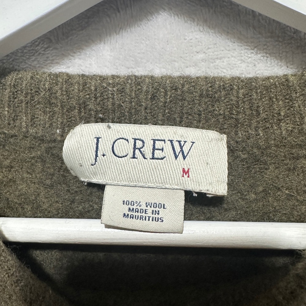J.Crew Mens Medium 100%Boiled Wool Crewneck Sweater Olive Green Raglan Sleeve - Picture 3 of 5